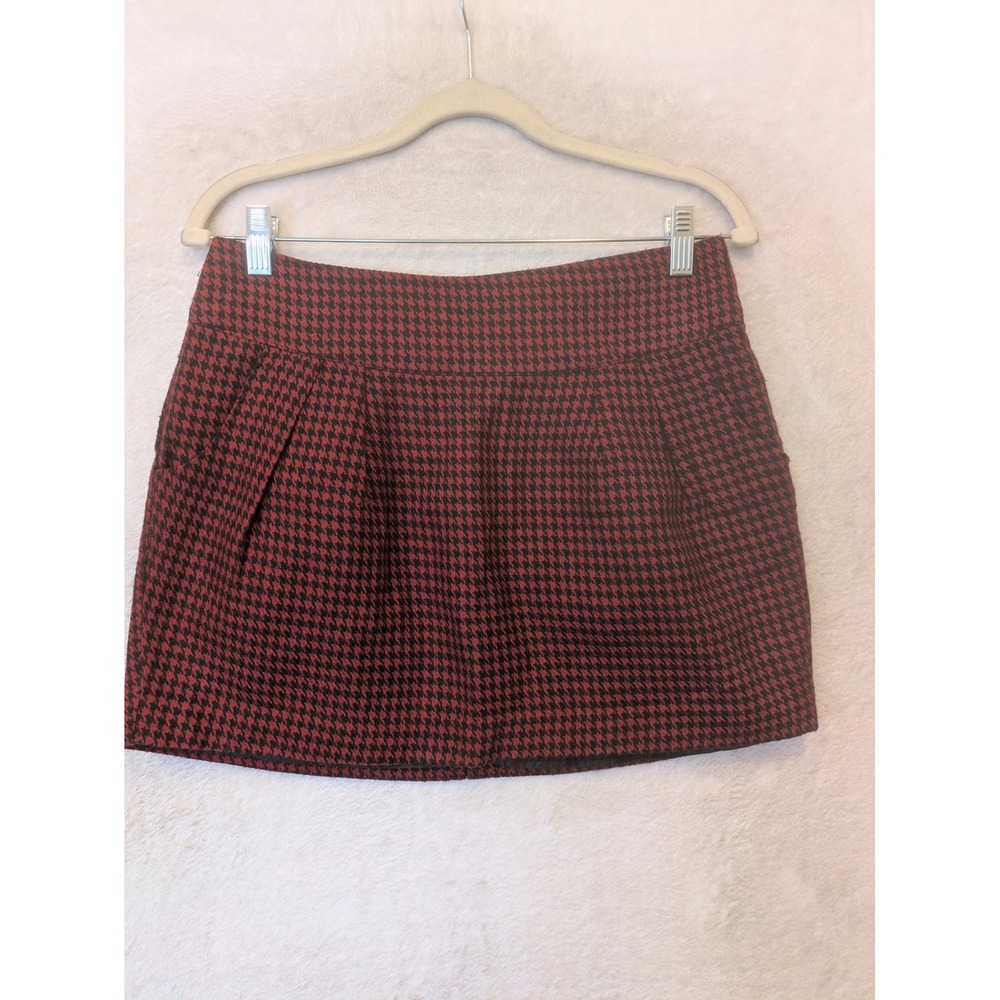 Twenty One Mini Skirt Women's Large Red‎ Black Houndstooth Pleated Zip Up